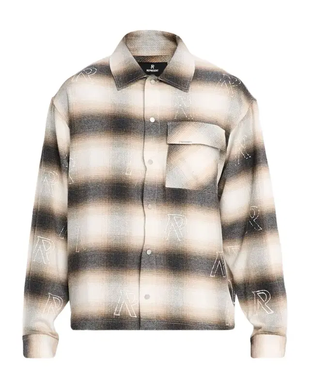 REPRESENT Men 's All-Over Initial Flannel Snap-Front Shirt