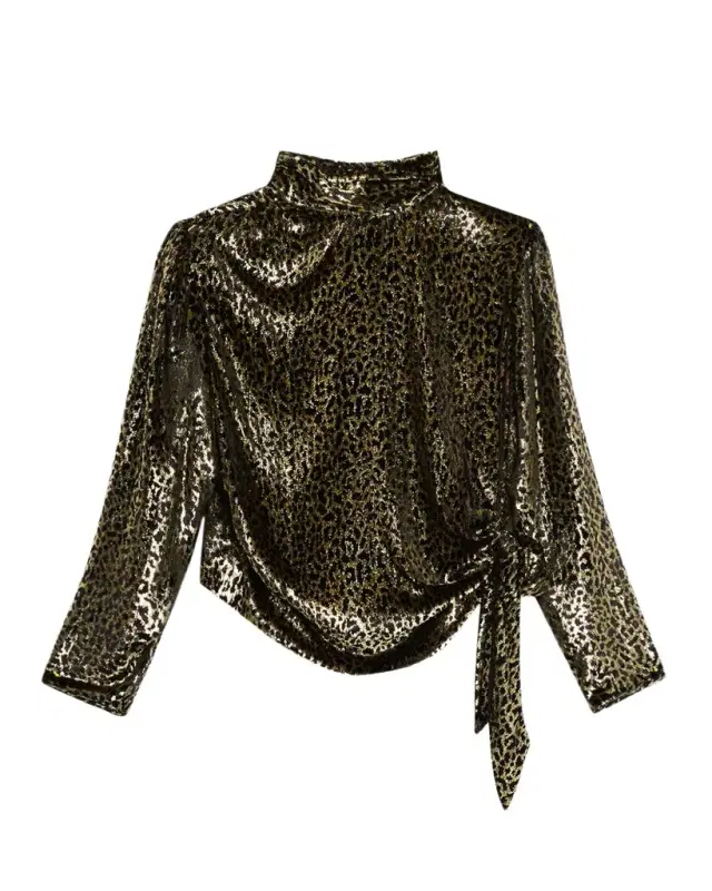 Libertine Vreeland Leopard Velvet Side-Tie Blouse