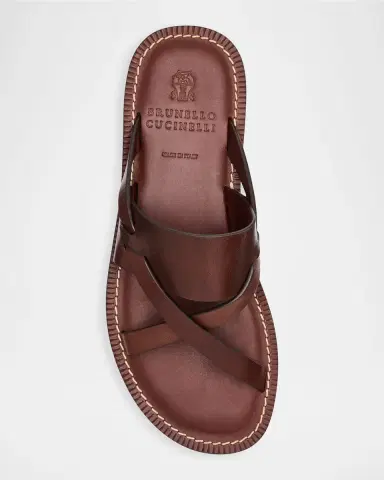 Brunello Cucinelli Men's Strappy Leather Sandals | Thumbnail 4