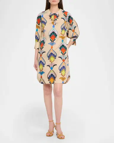 Maison Common Abstract-Print Cotton Poplin 3/4-Sleeve Dress | Thumbnail 2 Maison Common Abstract-Print Cotton Poplin 3/4-Sleeve Dress | Thumbnail 2