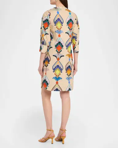 Maison Common Abstract-Print Cotton Poplin 3/4-Sleeve Dress | Thumbnail 3 Maison Common Abstract-Print Cotton Poplin 3/4-Sleeve Dress | Thumbnail 3