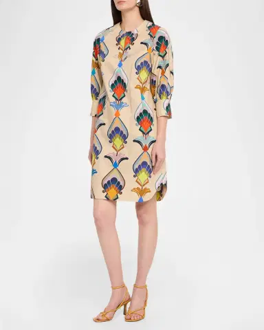 Maison Common Abstract-Print Cotton Poplin 3/4-Sleeve Dress | Thumbnail 4 Maison Common Abstract-Print Cotton Poplin 3/4-Sleeve Dress | Thumbnail 4