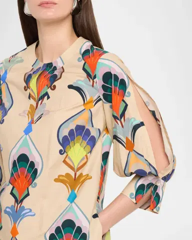 Maison Common Abstract-Print Cotton Poplin 3/4-Sleeve Dress | Thumbnail 5 Maison Common Abstract-Print Cotton Poplin 3/4-Sleeve Dress | Thumbnail 5