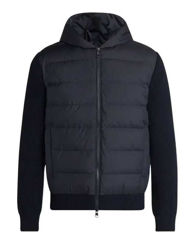 Moncler Men 's Down Quilted Wool Knit Hooded Cardigan
