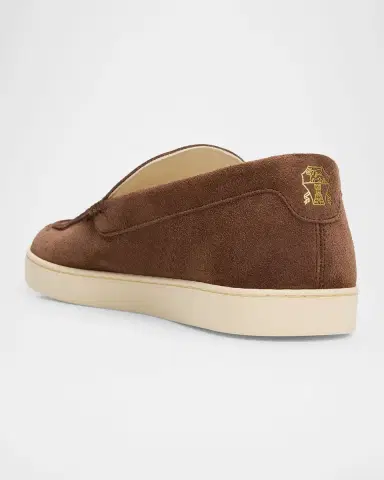 Brunello Cucinelli Men's Chevron Suede Slip-On Sneakers | Thumbnail 2