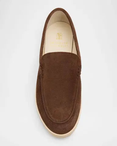 Brunello Cucinelli Men's Chevron Suede Slip-On Sneakers | Thumbnail 4