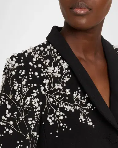 Rickie Freeman for Teri Jon Bead-Embroidered Crepe Blazer Dress | Thumbnail 5