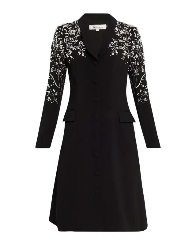 Rickie Freeman for Teri Jon Bead-Embroidered Crepe Blazer Dress