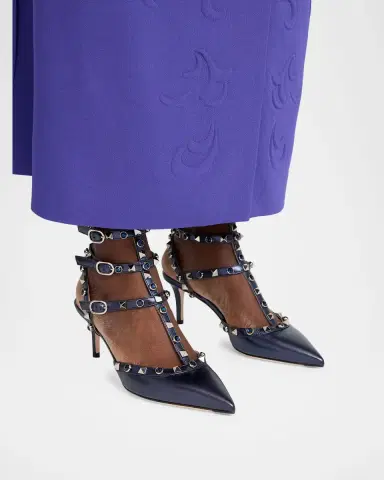 Valentino Garavani 65mm Rockstud Metallic Leather Ankle-Strap Pumps | Thumbnail 2