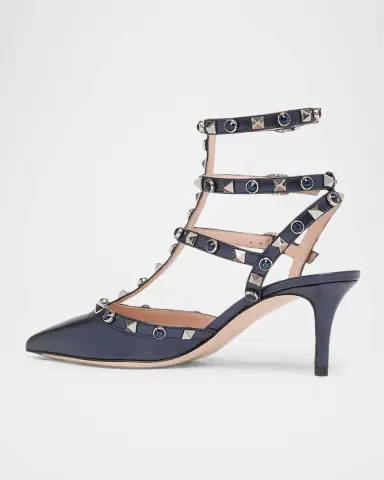 Valentino Garavani 65mm Rockstud Metallic Leather Ankle-Strap Pumps | Thumbnail 4