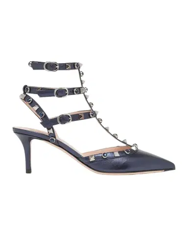 Valentino Garavani 65mm Rockstud Metallic Leather Ankle-Strap Pumps | Thumbnail 1