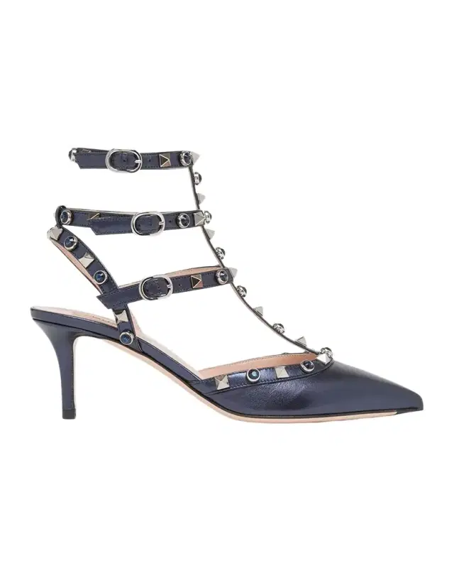 Valentino Garavani 65mm Rockstud Metallic Leather Ankle-Strap Pumps