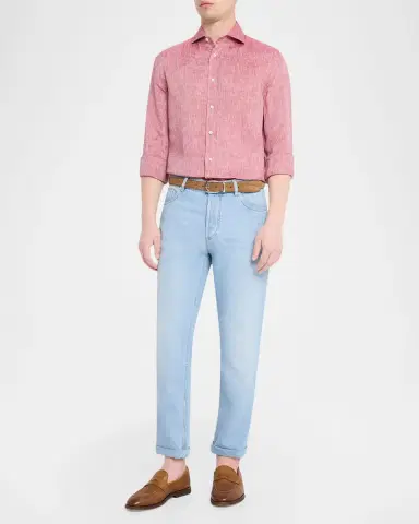 Brunello Cucinelli Men's Linen Classic Fit Button-Down Shirt | Thumbnail 2 Brunello Cucinelli Men's Linen Classic Fit Button-Down Shirt | Thumbnail 2