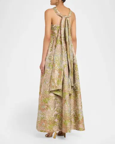 Aidan Mattox Draped Floral Jacquard Halter Gown | Thumbnail 3 Aidan Mattox Draped Floral Jacquard Halter Gown | Thumbnail 3