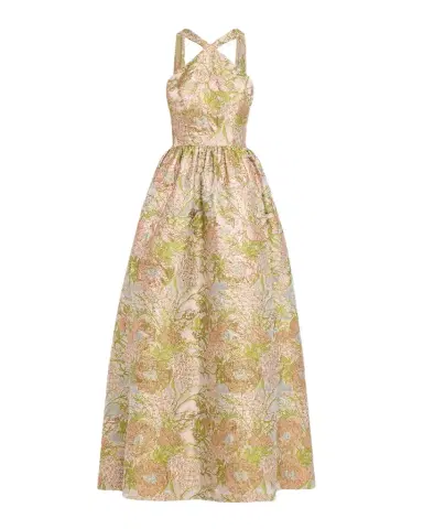 Aidan Mattox Draped Floral Jacquard Halter Gown | Thumbnail 1 Aidan Mattox Draped Floral Jacquard Halter Gown | Thumbnail 1