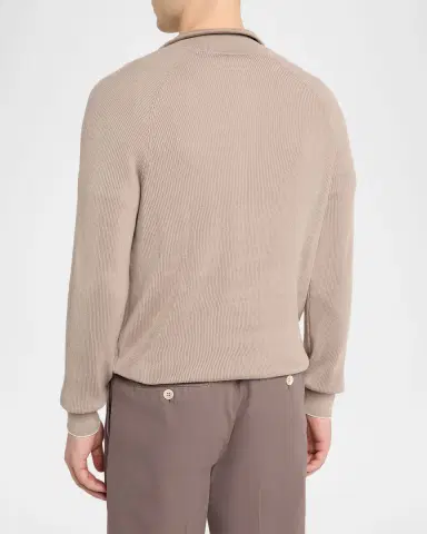 Brunello Cucinelli Men 's Cotton English Rib Half-Zip Sweater | Thumbnail 3