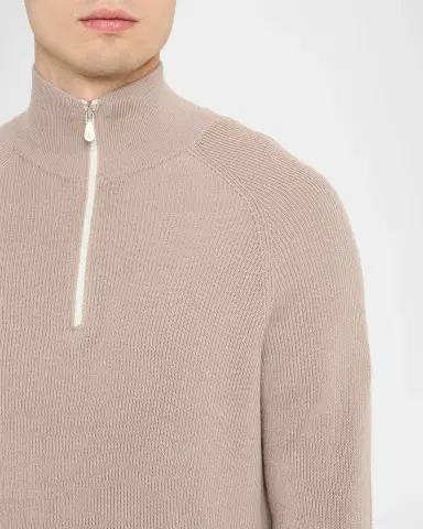 Brunello Cucinelli Men 's Cotton English Rib Half-Zip Sweater | Thumbnail 5