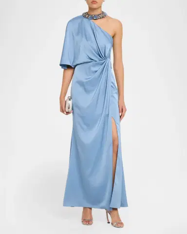 Aidan Mattox Beaded One-Shoulder Twist Gown | Thumbnail 2