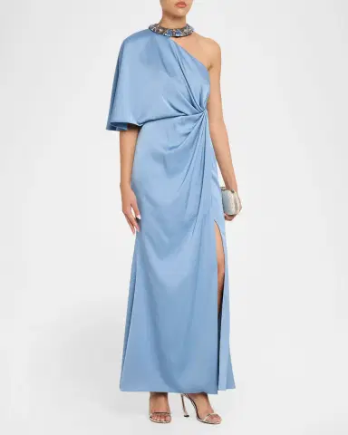 Aidan Mattox Beaded One-Shoulder Twist Gown | Thumbnail 4