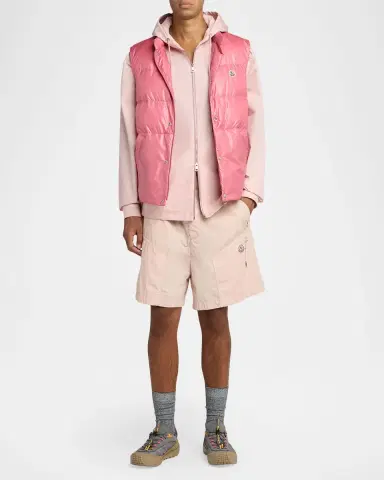 Moncler Men's Pocket-Logo Poplin Full-Zip Hoodie | Thumbnail 2