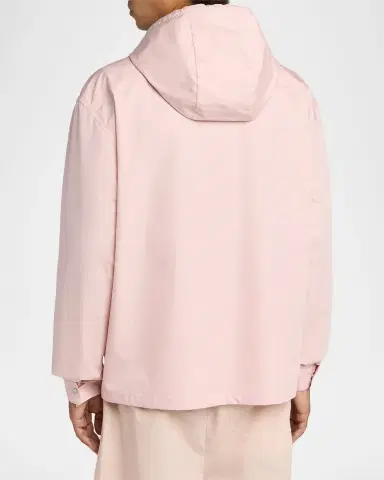 Moncler Men's Pocket-Logo Poplin Full-Zip Hoodie | Thumbnail 3