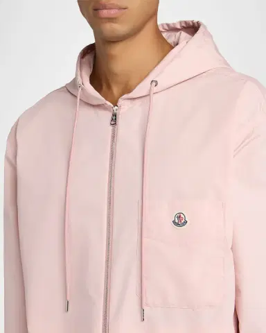 Moncler Men's Pocket-Logo Poplin Full-Zip Hoodie | Thumbnail 5