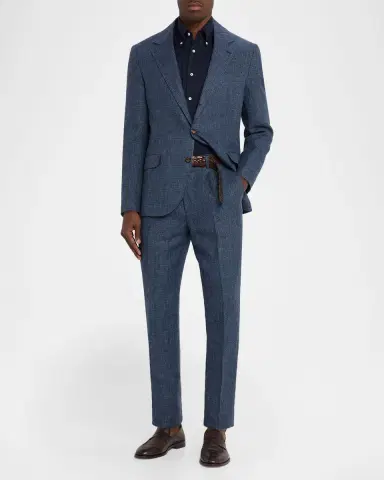 Brunello Cucinelli Men 's Linen Houndstooth Two-Piece Suit | Thumbnail 2 Brunello Cucinelli Men 's Linen Houndstooth Two-Piece Suit | Thumbnail 2