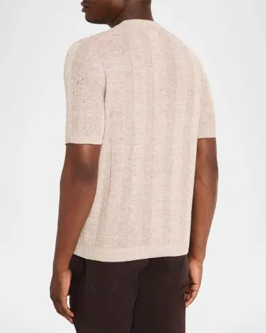 Brunello Cucinelli Men's Linen and Cotton Ribbed Short-Sleeve Sweater | Thumbnail 3 Brunello Cucinelli Men's Linen and Cotton Ribbed Short-Sleeve Sweater | Thumbnail 3