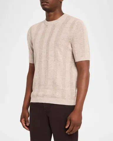 Brunello Cucinelli Men's Linen and Cotton Ribbed Short-Sleeve Sweater | Thumbnail 4 Brunello Cucinelli Men's Linen and Cotton Ribbed Short-Sleeve Sweater | Thumbnail 4