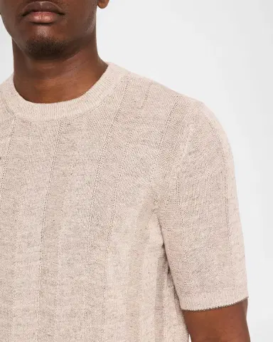 Brunello Cucinelli Men's Linen and Cotton Ribbed Short-Sleeve Sweater | Thumbnail 5 Brunello Cucinelli Men's Linen and Cotton Ribbed Short-Sleeve Sweater | Thumbnail 5