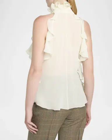 Alexander McQueen Cutout Ruffle Silk Georgette Top | Thumbnail 3