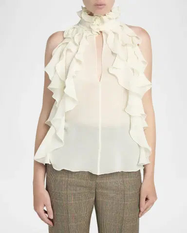 Alexander McQueen Cutout Ruffle Silk Georgette Top | Thumbnail 4