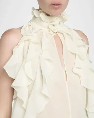 Alexander McQueen Cutout Ruffle Silk Georgette Top | Thumbnail 5