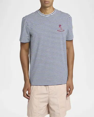 Moncler Men's Palm Logo Striped Short-Sleeve T-Shirt | Thumbnail 4 Moncler Men's Palm Logo Striped Short-Sleeve T-Shirt | Thumbnail 4