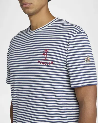 Moncler Men's Palm Logo Striped Short-Sleeve T-Shirt | Thumbnail 5 Moncler Men's Palm Logo Striped Short-Sleeve T-Shirt | Thumbnail 5