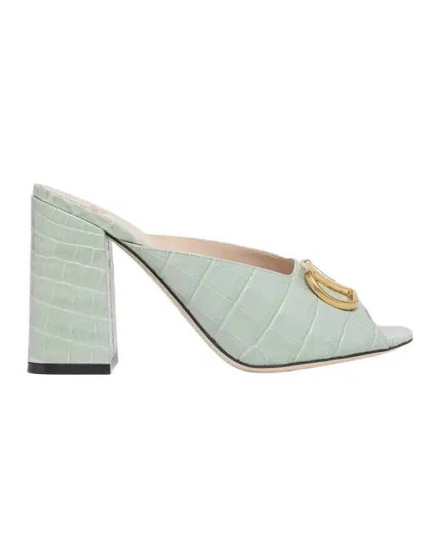 Valentino Garavani 95mm VLogo Signature Croc-Embossed Leather Mules