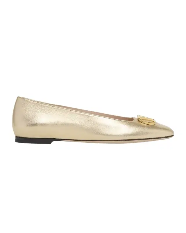 Valentino Garavani VLogo Signature Metallic Leather Ballerina Flats