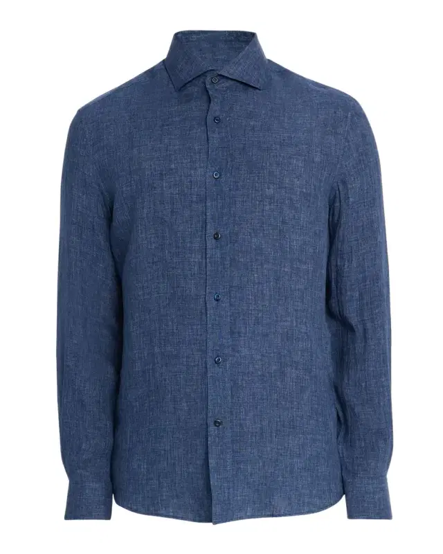Men 's Linen Spread Collar Button-Down Shirt