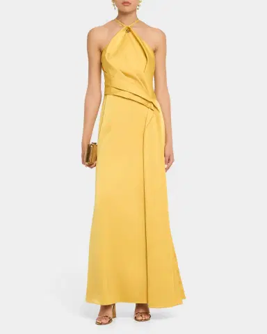 Aidan Mattox Draped Crepe Back Satin Halter Gown | Thumbnail 2