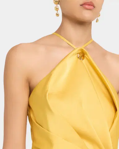 Aidan Mattox Draped Crepe Back Satin Halter Gown | Thumbnail 5