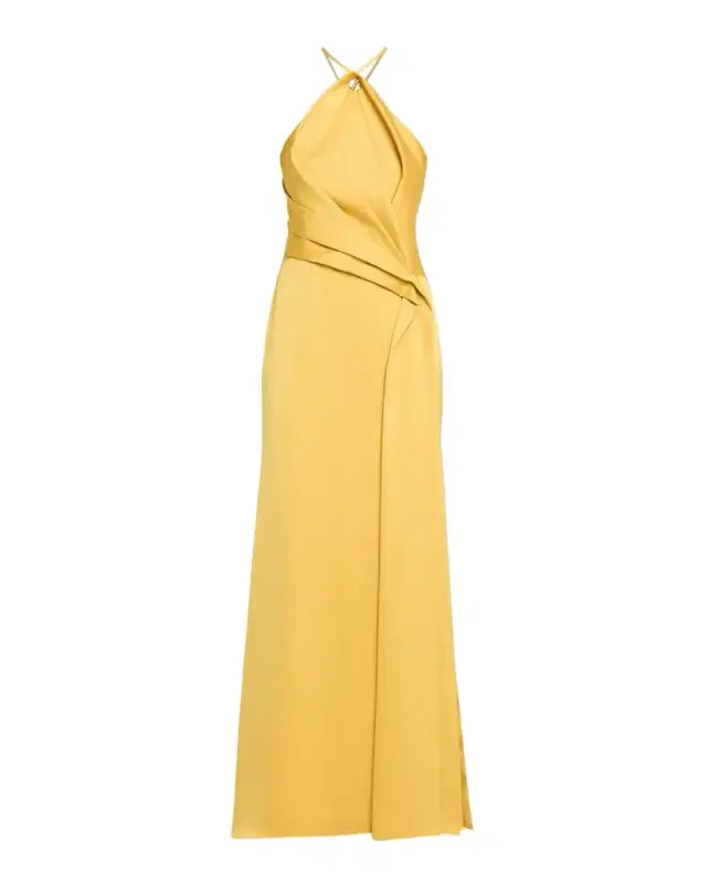 Draped Crepe Back Satin Halter Gown