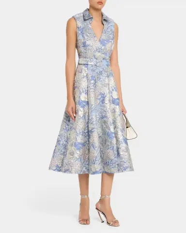 Aidan Mattox Belted Metallic Floral Jacquard Midi Dress | Thumbnail 4 Aidan Mattox Belted Metallic Floral Jacquard Midi Dress | Thumbnail 4