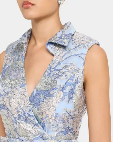 Aidan Mattox Belted Metallic Floral Jacquard Midi Dress | Thumbnail 5 Aidan Mattox Belted Metallic Floral Jacquard Midi Dress | Thumbnail 5