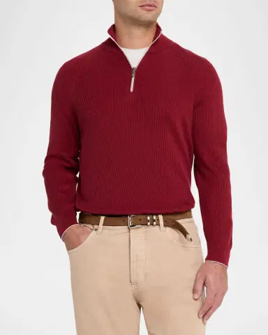 Brunello Cucinelli Men 's Wool and Cashmere Half-Zip Sweater | Thumbnail 4