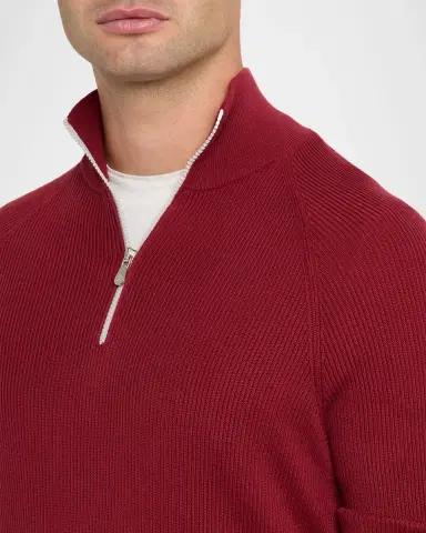 Brunello Cucinelli Men 's Wool and Cashmere Half-Zip Sweater | Thumbnail 5