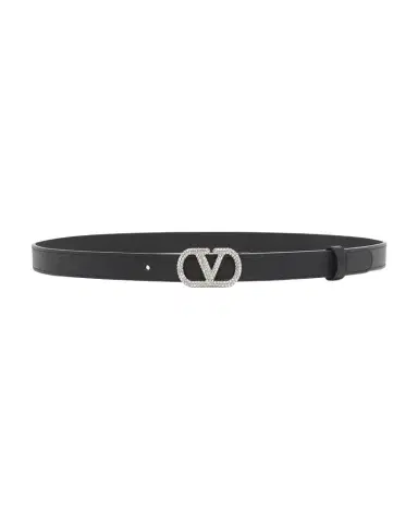 Valentino Garavani Crystal VLogo Leather Belt, 20mm | Thumbnail 1 Valentino Garavani Crystal VLogo Leather Belt, 20mm | Thumbnail 1
