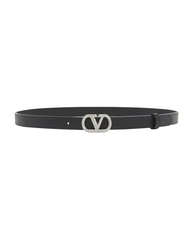 Valentino Garavani Crystal VLogo Leather Belt, 20mm