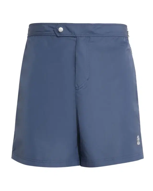 Brunello Cucinelli Men 's Tabbed-Waistband Nylon Swim Shorts with Piping
