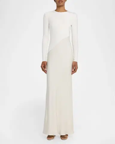 Roland Mouret Asymmetric Mixed-Media Long-Sleeve Gown | Thumbnail 2 Roland Mouret Asymmetric Mixed-Media Long-Sleeve Gown | Thumbnail 2