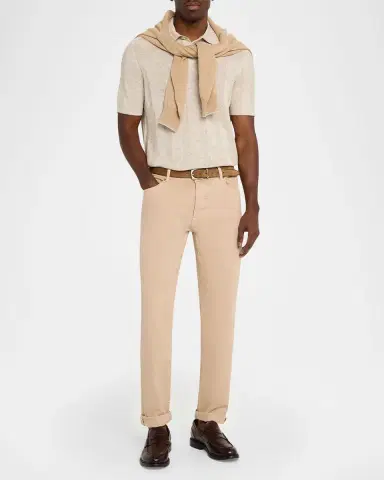 Brunello Cucinelli Men's Linen and Cotton Ribbed Short-Sleeve Polo Sweater | Thumbnail 2 Brunello Cucinelli Men's Linen and Cotton Ribbed Short-Sleeve Polo Sweater | Thumbnail 2